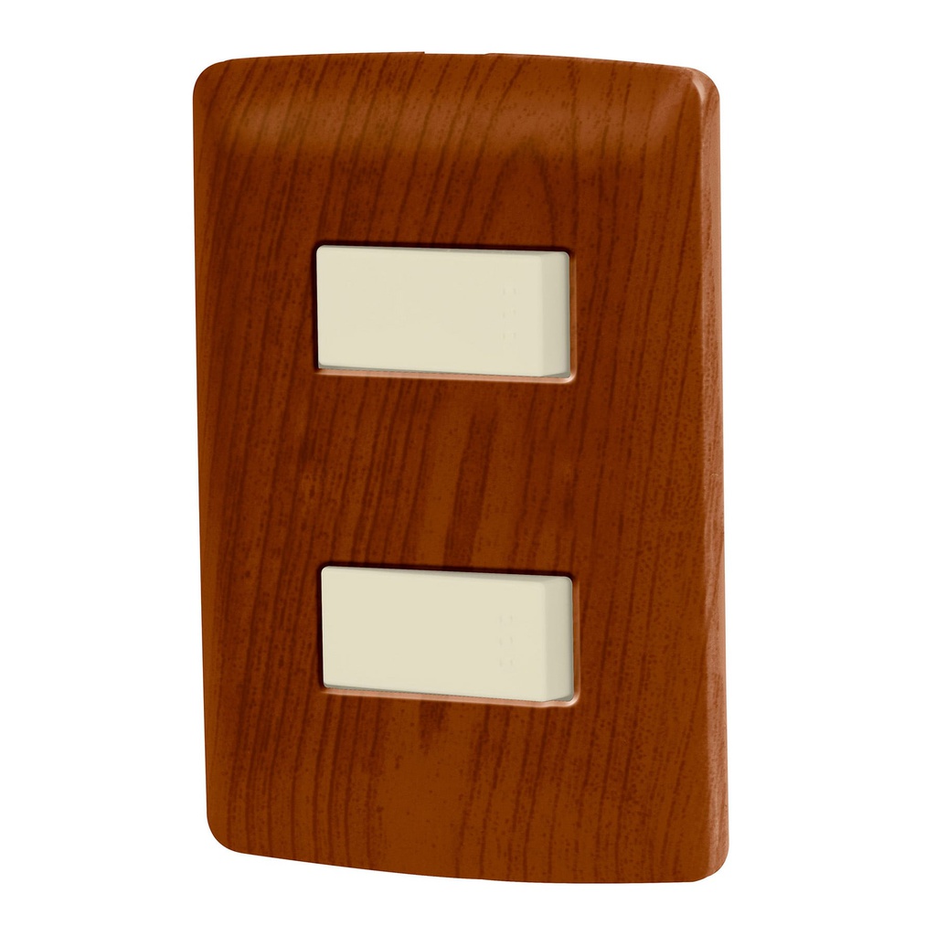 Placa armada 2 interruptores sencillos,madera,linea Italiana