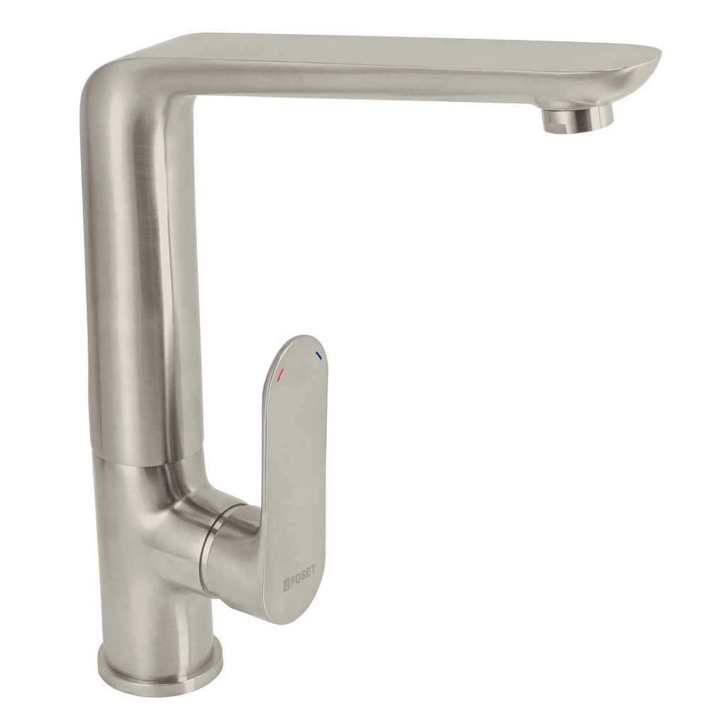 Monomando satin cuello alto para fregadero, Foset Riviera