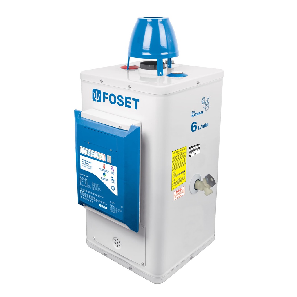 Calentador de paso, electronico 6L, 1 servicio,gas nat,Foset