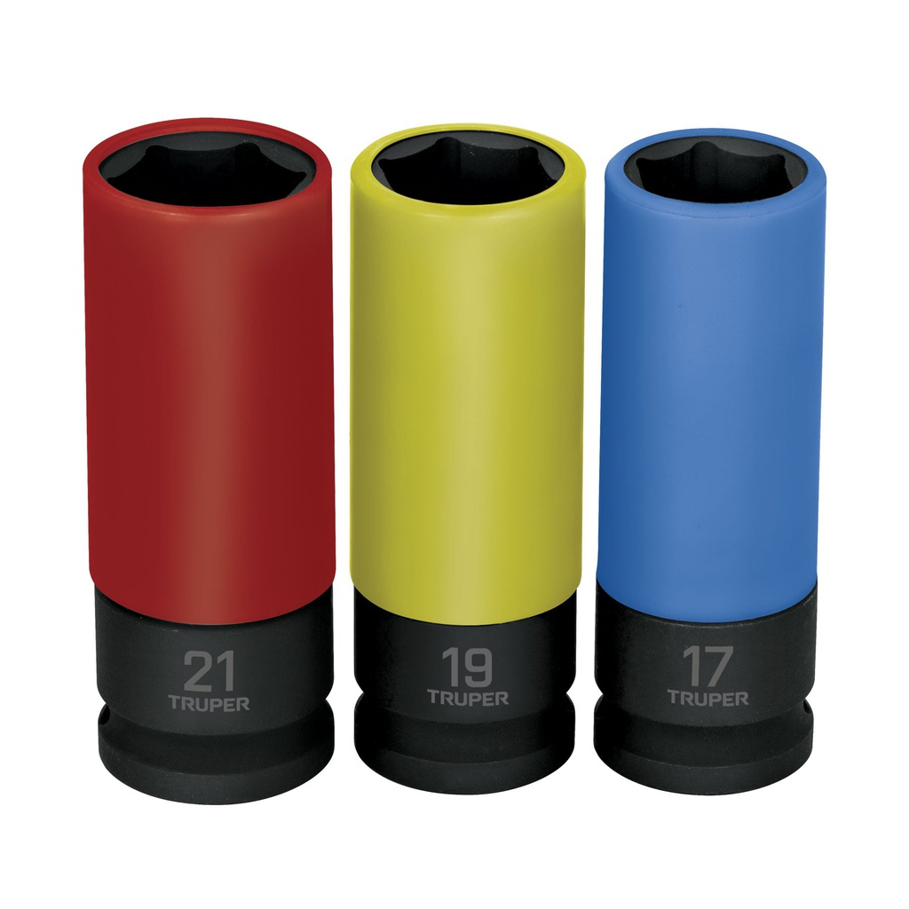 Juego 3 dados largos 1/2' impacto proteccion plastica 6p mm