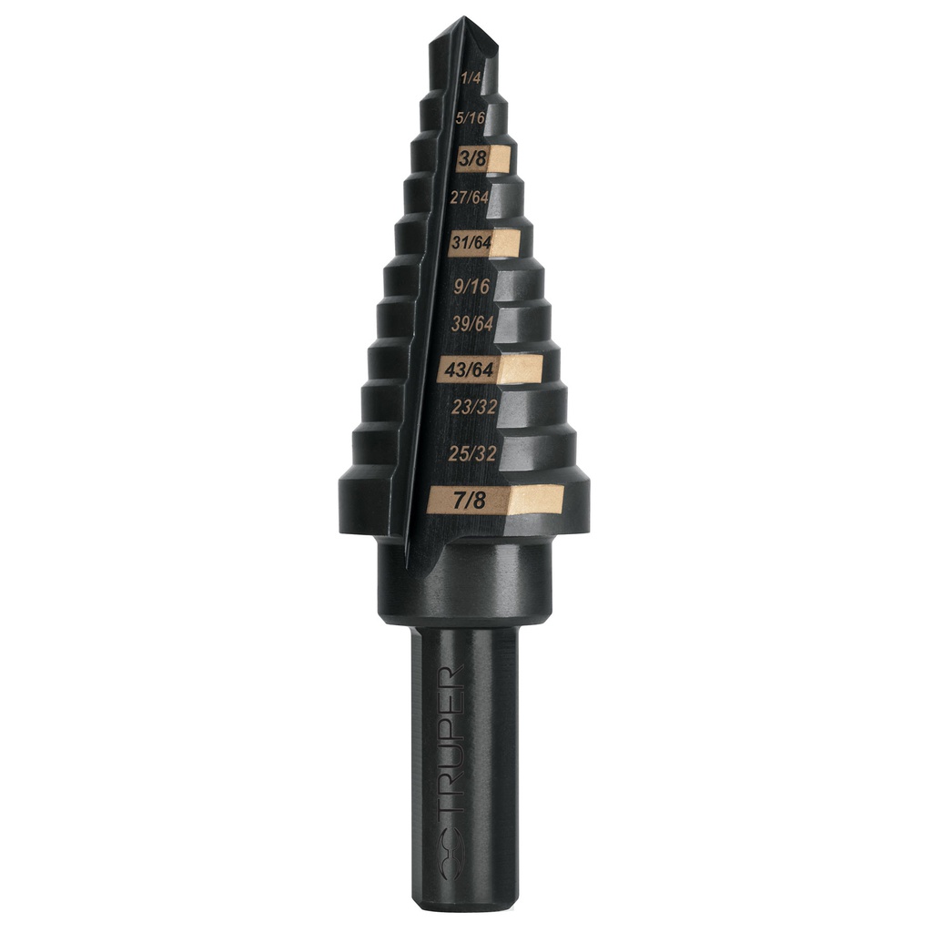 Broca escalonada oxido negro 11 escalones 1/4' a 7/8',Truper