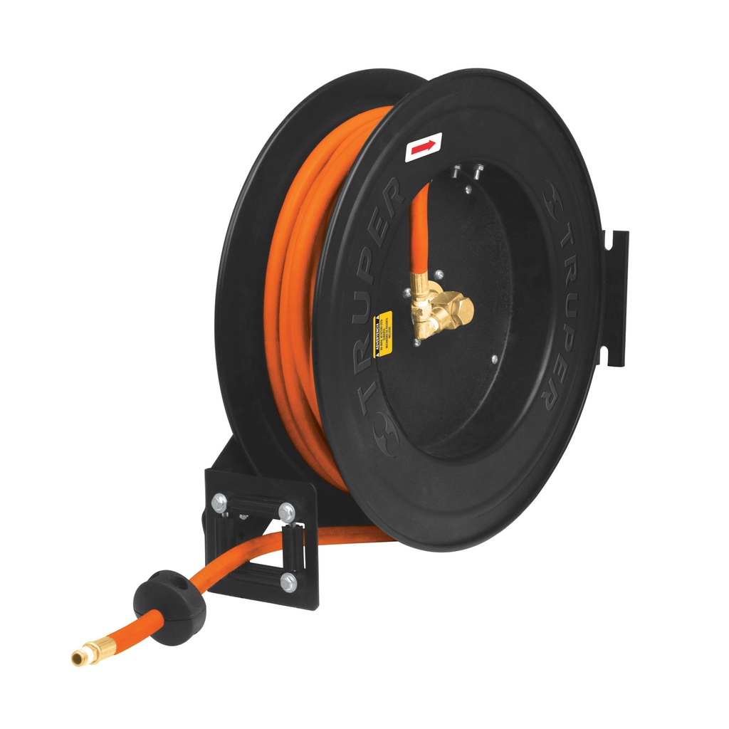 Manguera de hule p/compresor, 15 m x 3/8', carrete retractil