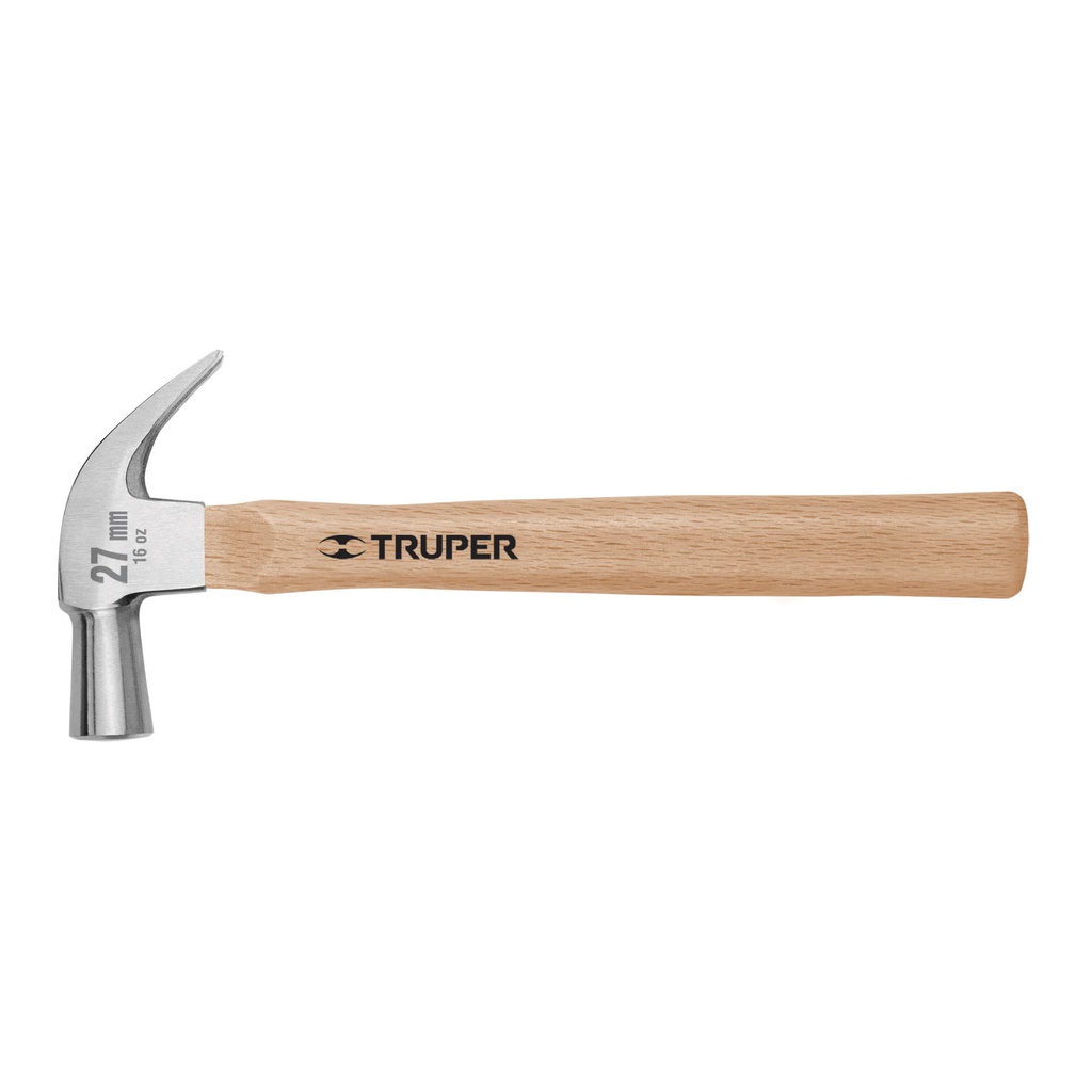 Martillo cabeza conica 27 mm uña curva, mango madera, Truper
