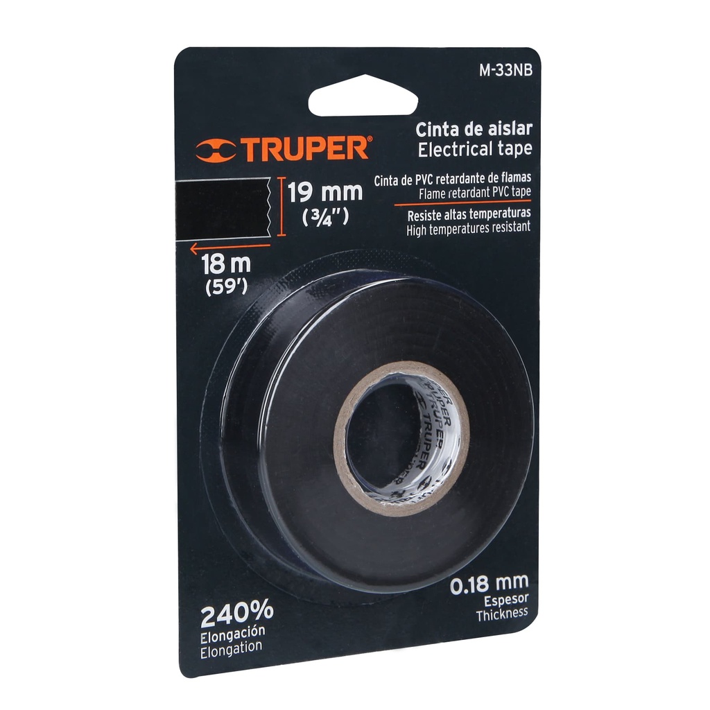 Cinta de aislar de 18 m x 19 mm, negra en blister, Truper