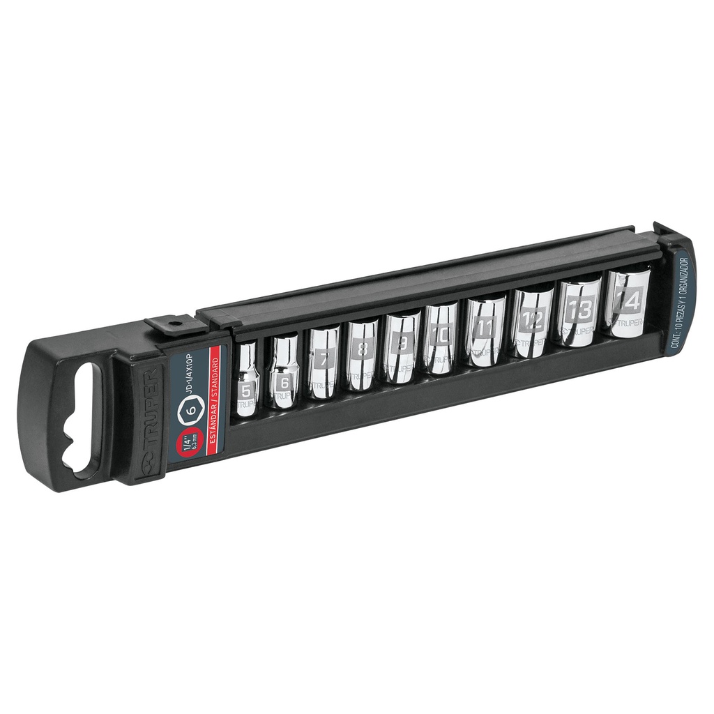 Juego de 10 dados cuadro 1/4' std, Truper