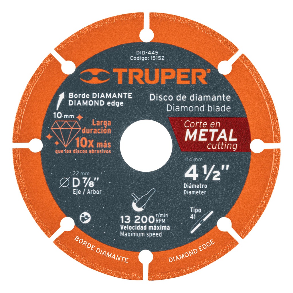 Disco de diamante de 4-1/2' x 1.4 mm para corte metal,Truper