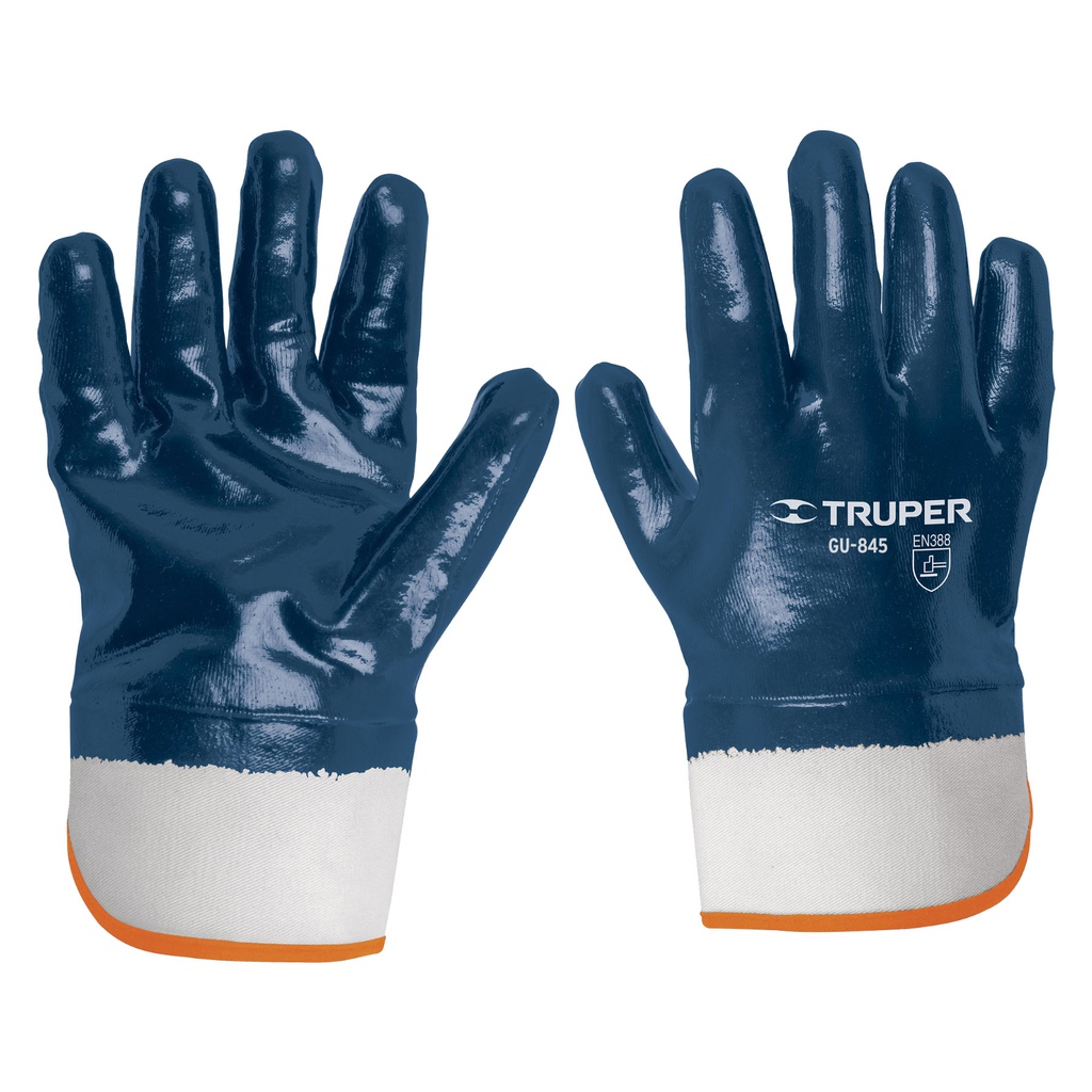 Guantes de algodon recubiertos de nitrilo, puño seguridad