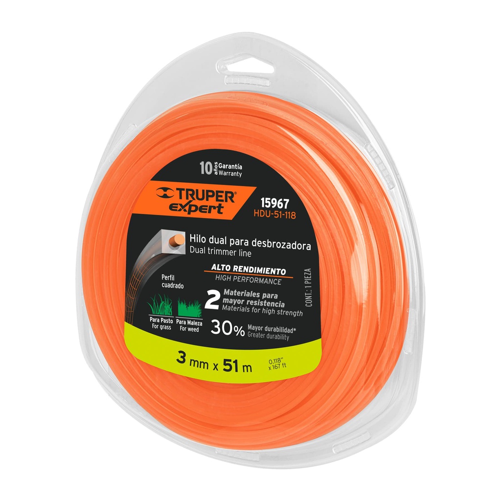 Rollo de hilo dual para desbrozadora, 3 mm x 51 m, Expert