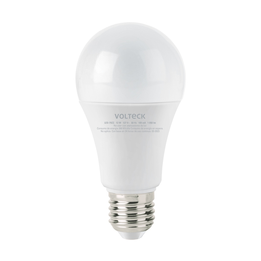 Lampara LED A19 12 W (equiv. 75 W), luz calida, caja Volteck
