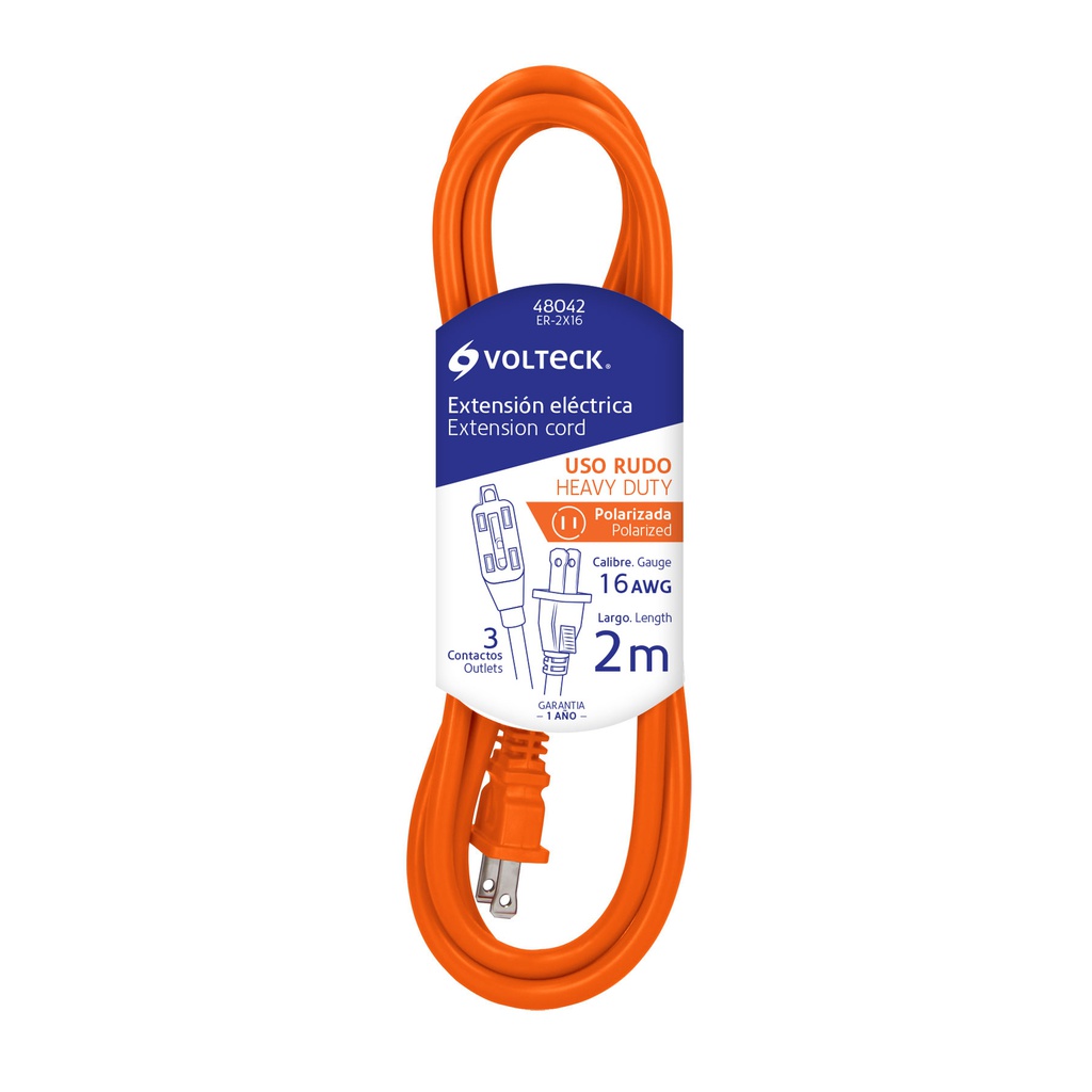 Extension electrica de uso rudo 2 m 2x16 AWG, Volteck