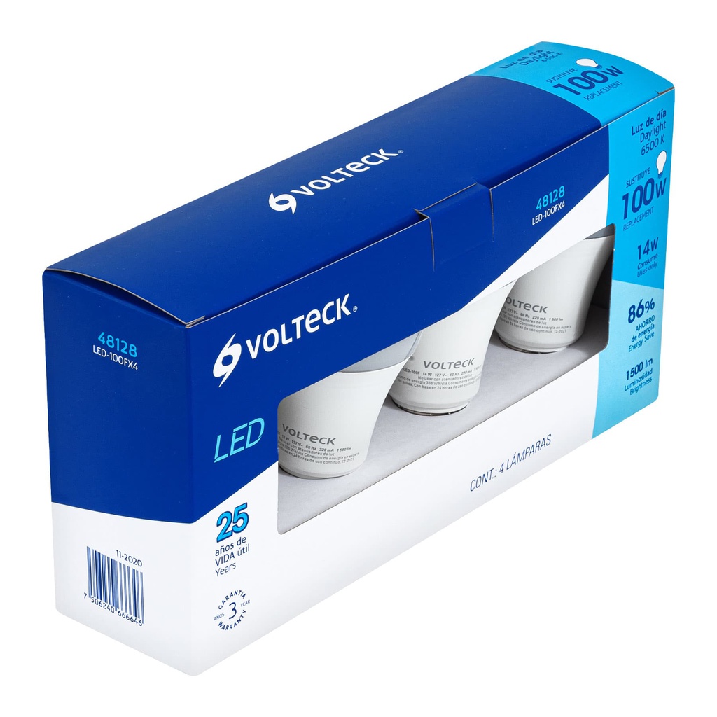 Pack de 4 lamparas LED A19 14 W (equiv. 100 W), luz de dia