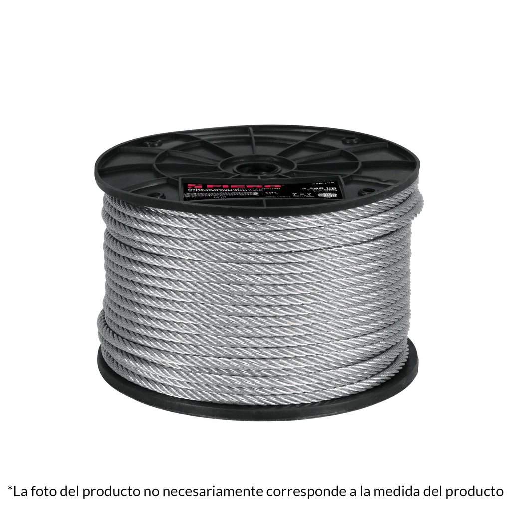 Metro de cable rigido 3/32' de acero 7x7 hilos, 300 m, Fiero