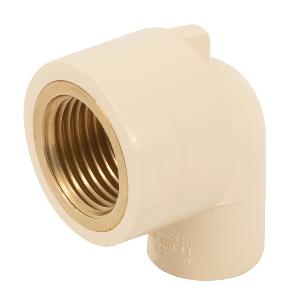 Codo 90° de CPVC con inserto laton 1/2', Foset