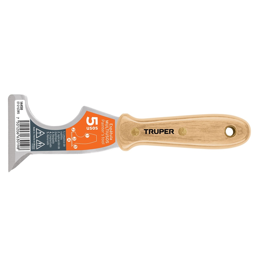 Espatula 2-1/2' de 5 usos con mango de madera, Truper