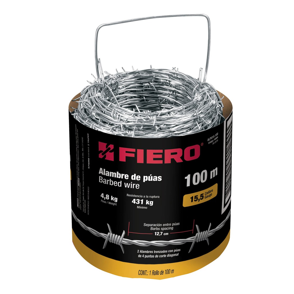 Rollo de alambre de puas de 100 m calibre 15.5, Fiero