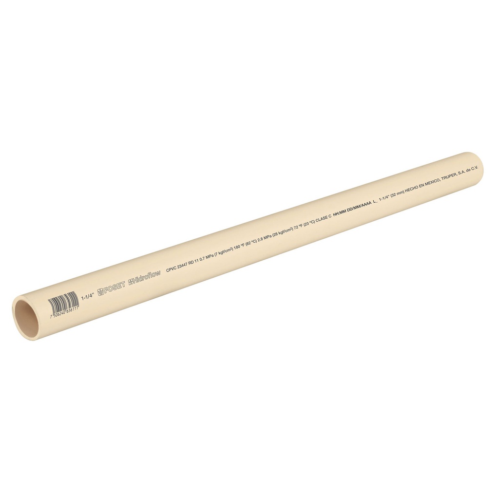 Tubo de 1-1/4' de CPVC hidraulico RD 11 de 3 m, Foset