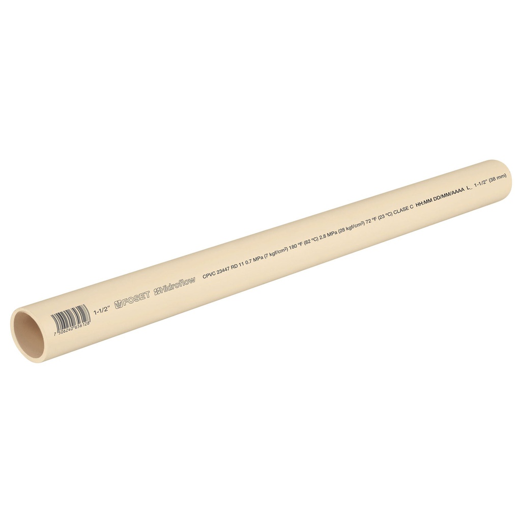 Tubo de 1-1/2' de CPVC hidraulico RD 11 de 3 m, Foset