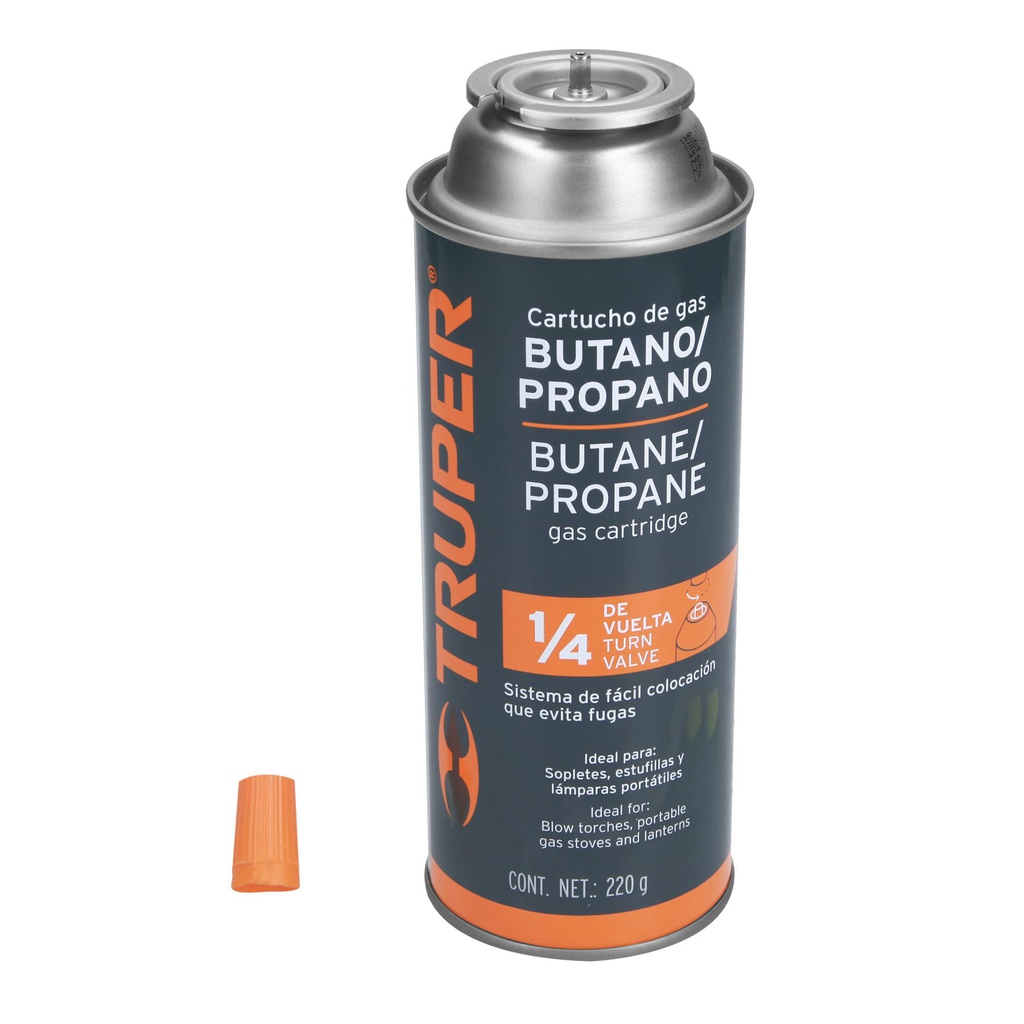 Lata de gas de 220 g valvula de 1/4 de vuelta, Truper