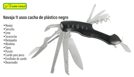 7073 Navaja 11 usos cacha de plástico negro