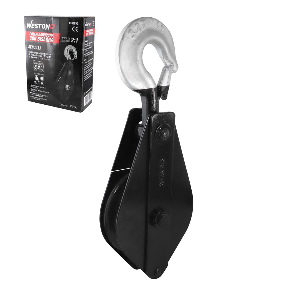 POLEA GARRUCHA SENCILLA C/BISAGRA 6" CAP. 3.2T WESTON PLUS