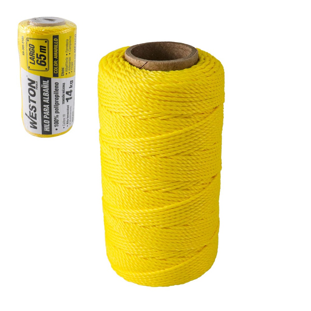 HILO PARA ALBAÑIL DE POLIPROPILENO CAL. 18 AMARILLO CHICO 65M