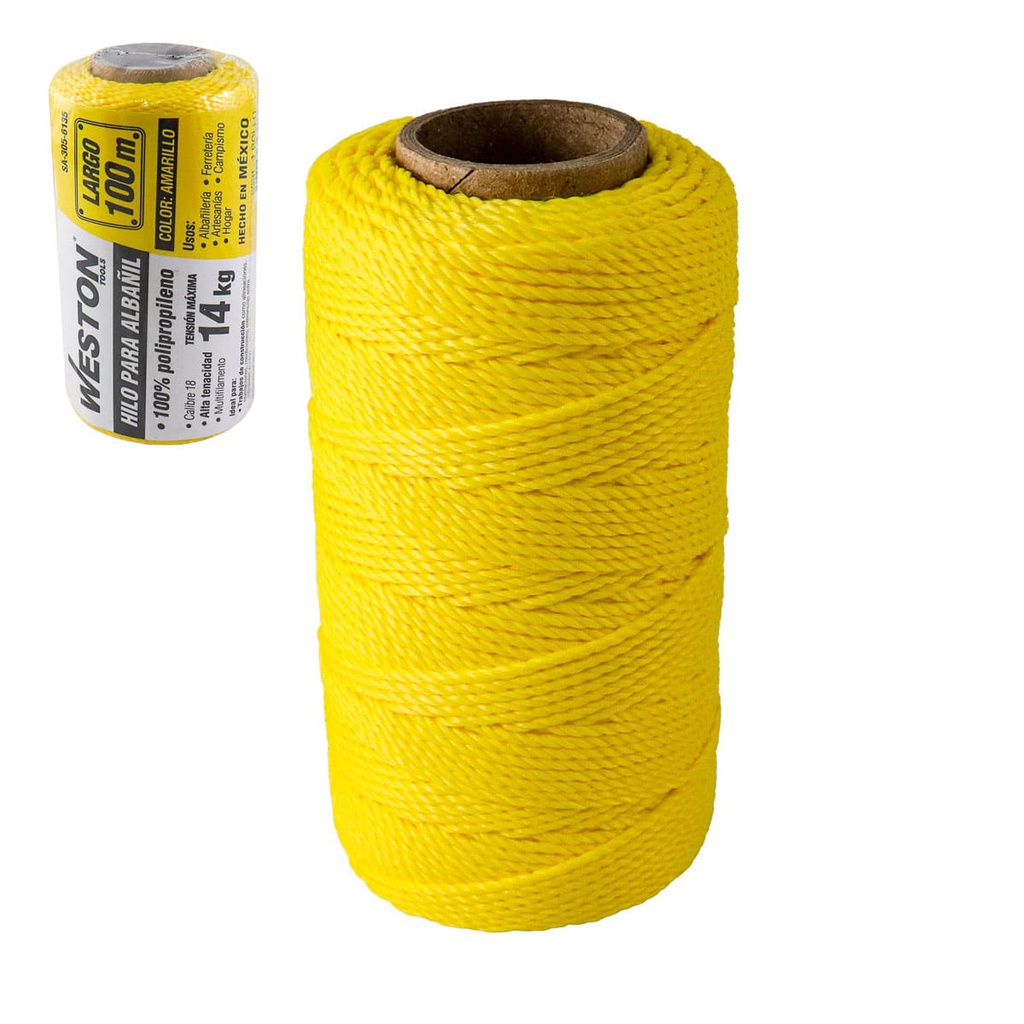 HILO PARA ALBAÑIL DE POLIPROPILENO CAL. 18 AMARILLO MED 100M