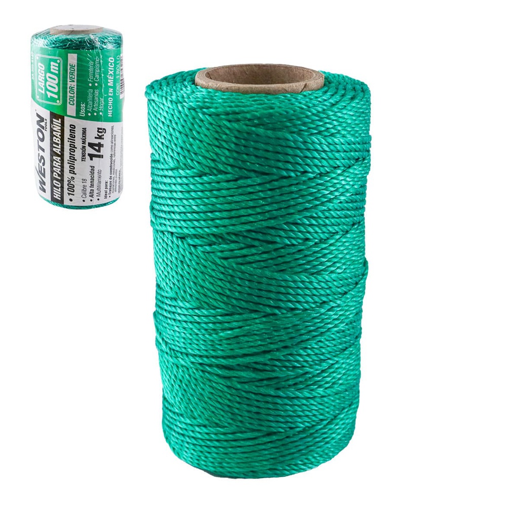 HILO PARA ALBAÑIL DE POLIPROPILENO CAL. 18 VERDE MED 100M