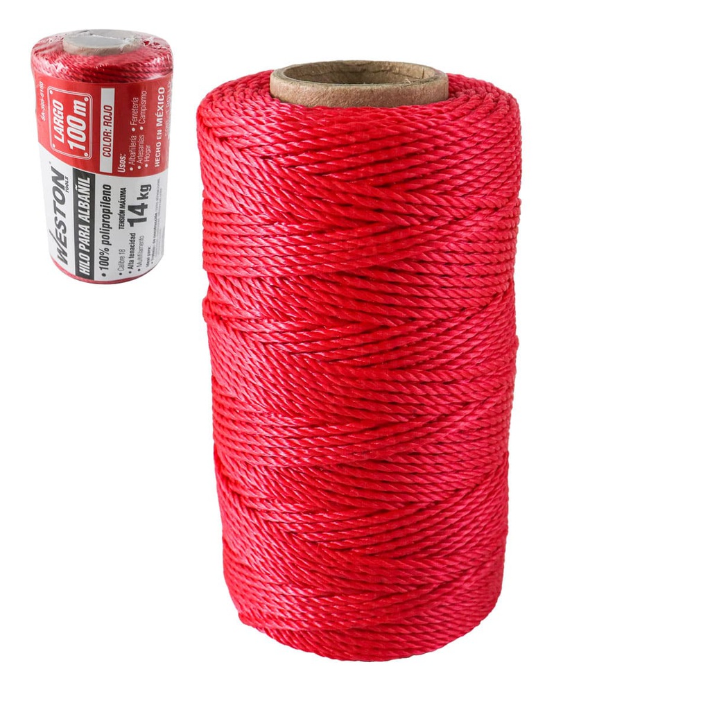HILO PARA ALBAÑIL DE POLIPROPILENO CAL. 18 ROJO MED 100M