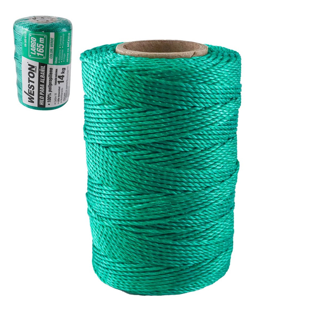 HILO PARA ALBAÑIL DE POLIPROPILENO CAL. 18 VERDE GDE 165M