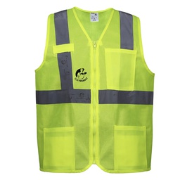 [ECO-1020AMCRGD] CHALECO ANSI TIPO R CLASE 2, ECOFRIENDLY AMARILLO HI-VIS, C/REF GRIS DE 2" Y ZIPPER FRONTAL. T-GD.