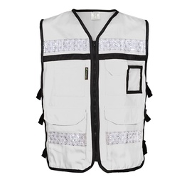 [SR-2020BLCR2XG] CHALECO RESCATISTA ABIERTO BLANCO 100% ALGODON CON REFLEJANTE TALLA 2XG