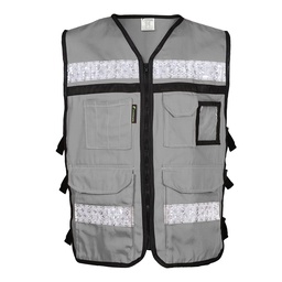 [SR-2020GRCR2XG] CHALECO RESCATISTA ABIERTO GRIS 100% ALGODON CON REFLEJANTE TALLA 2XG