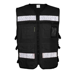 [SR-2020NECRXG] CHALECO RESCATISTA ABIERTO NEGRO 100% ALGODON CON REFLEJANTE TALLA XG