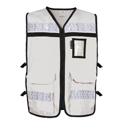 [ECO-2040BLCRMD] CHALECO RESCATISTA ABIERTO BLANCO ALGODON/POLIESTER CON REFLEJANTE TALLA MD
