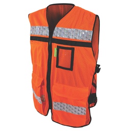 [ECO-2047ANCRPGD] CHALECO ECOFRIENDLY RESCATISTA JERSEY ANARANJADO C/REF PLASTICO GRIS DE 2" TALLA GD
