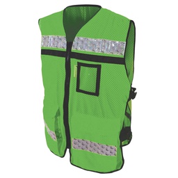 [ECO-2047VCRPGD] CHALECO ECOFRIENDLY RESCATISTA JERSEY VERDE C/REF PLASTICO GRIS DE 2" TALLA GD