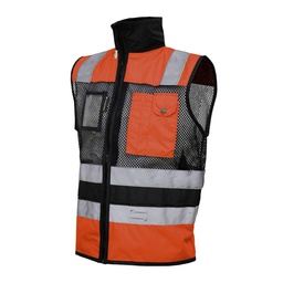 [ECO-1330ANNCR2X] CHALECO DE MALLA ECOFRIENDLY EJECUTIVO DE TRABAJO, ANSI TIPO O CLASE 1, HIGH VISIBILIY ANARANJADO/NEGRO T-2XG.
