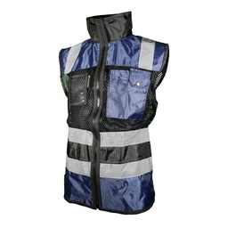 [ECO-1330AZNCRMD] CHALECO DE MALLA ECOFRIENDLY EJECUTIVO DE TRABAJO, ANSI TIPO O CLASE 1, HIGH VISIBILIY AZUL/NEGRO T-MD.