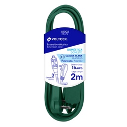 [48002] Extension electrica domestica 2 m verde con clavija plana