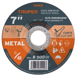 [10665] Disco de 7' para corte de metal, tipo 41, Truper