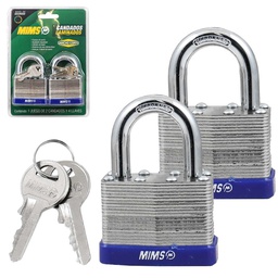 [BL-0290] JUEGO  DE 4 CANDADOS DE ACERO CUERPO LAMINADO 40MM C/8 LLAVES